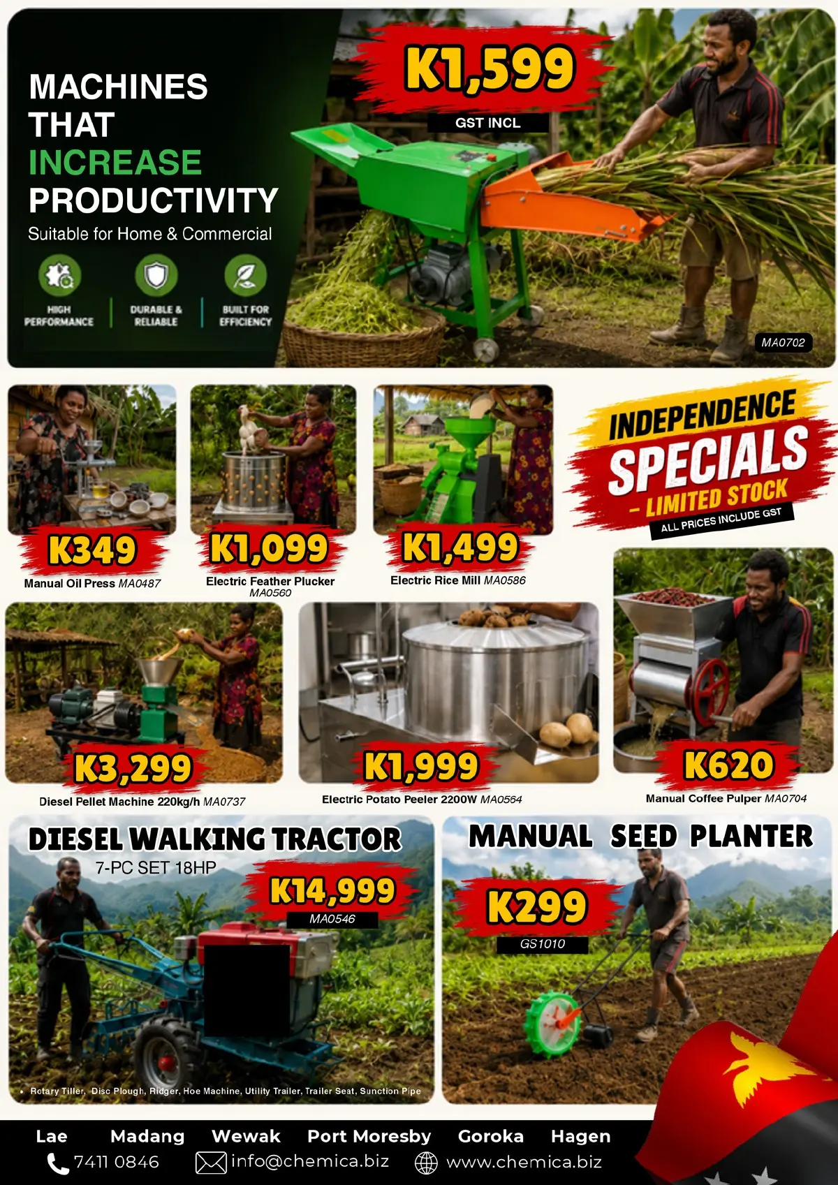 Page 4: Independence specials on machines for productivity, food processing and farming