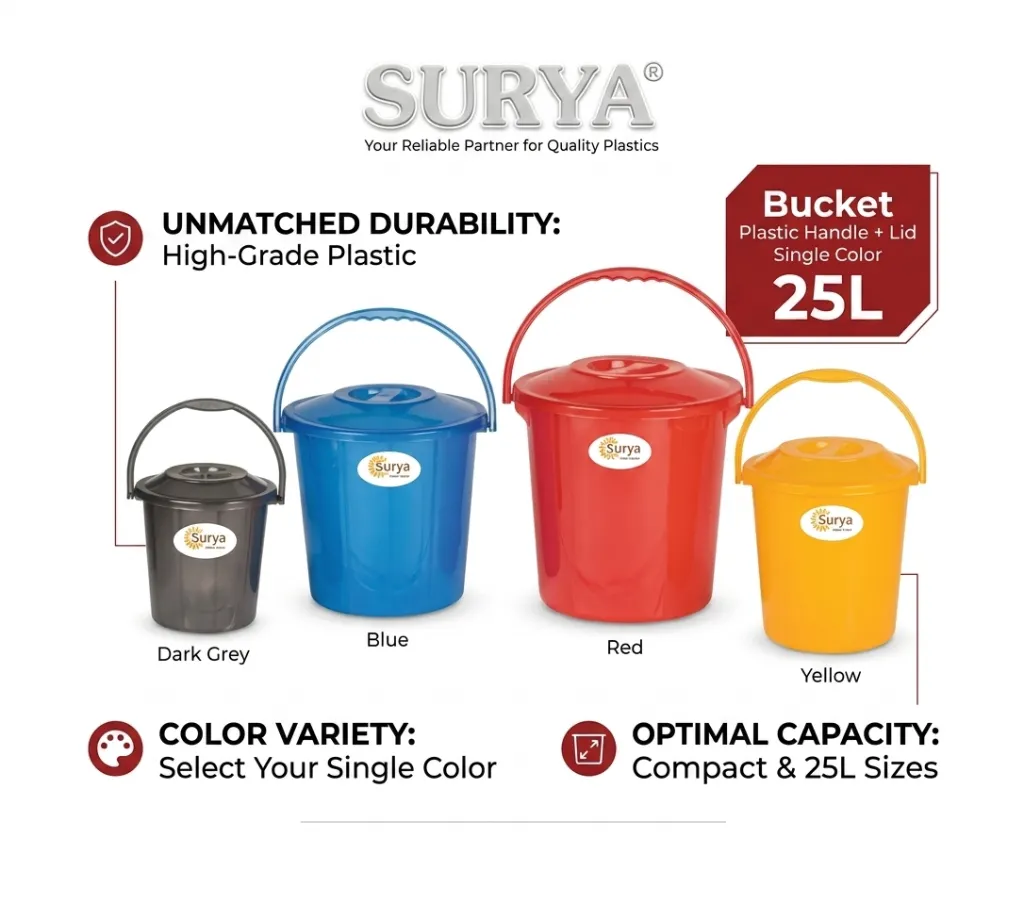 ucket Plastic Handle + Lid Single Color 25L