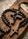 Christian Necklace Rosary Beaded Wood  4455-1-2