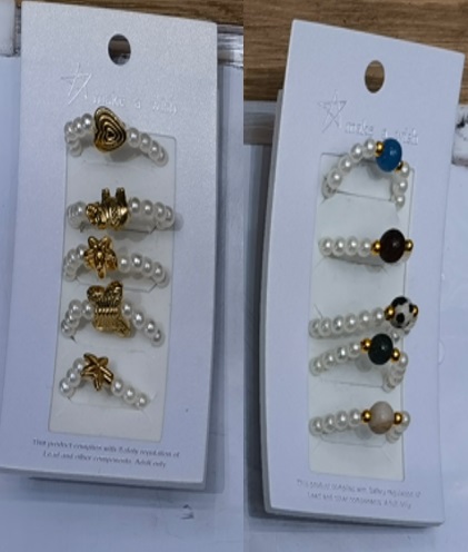 Ring Finger 5pcs/crd Beaded Pearl 4561-1-3