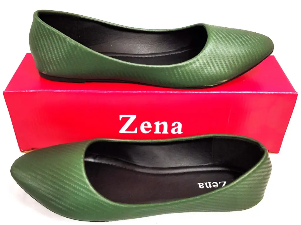 [FC6080] Shoe Flat Ladies Braided Pattern Dk Green Sz42 PUPL2