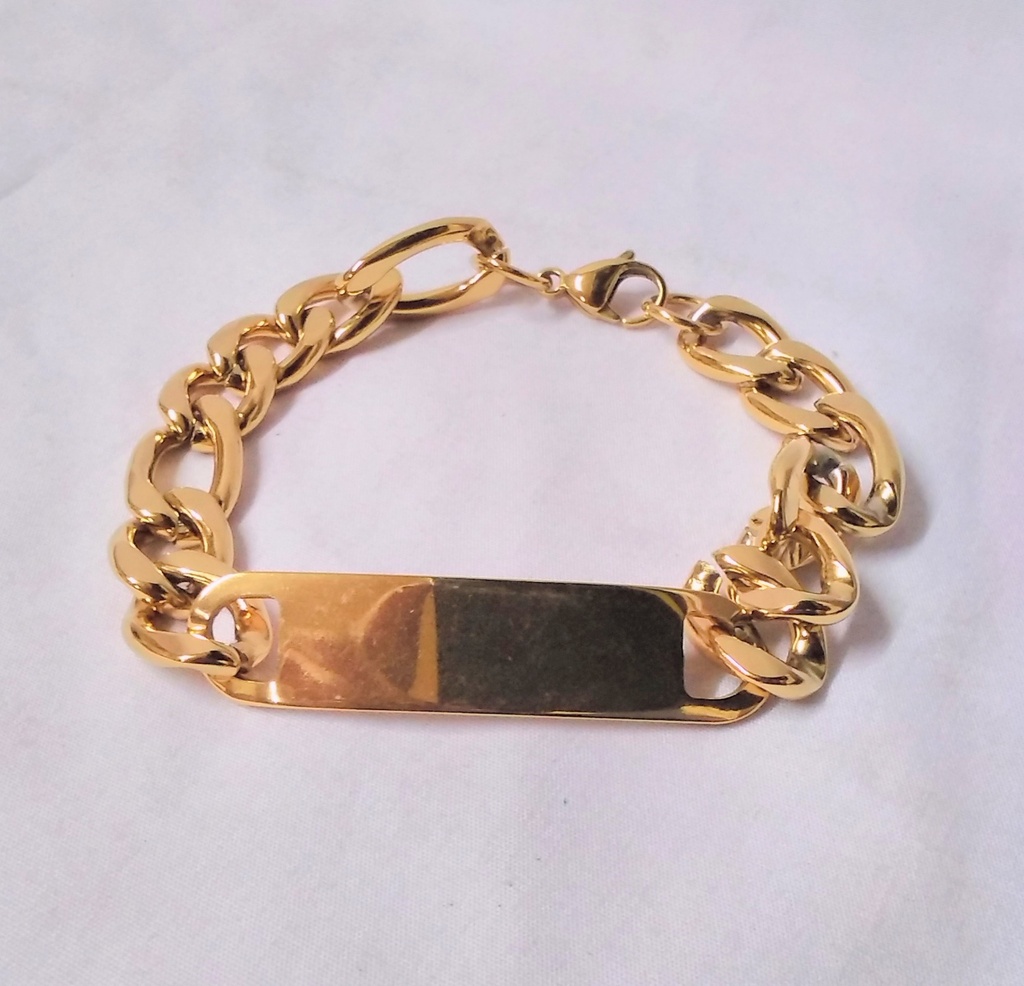 Jewellery Braclet Men'S 21Cm Gold W/Engrave Panel  4436-5