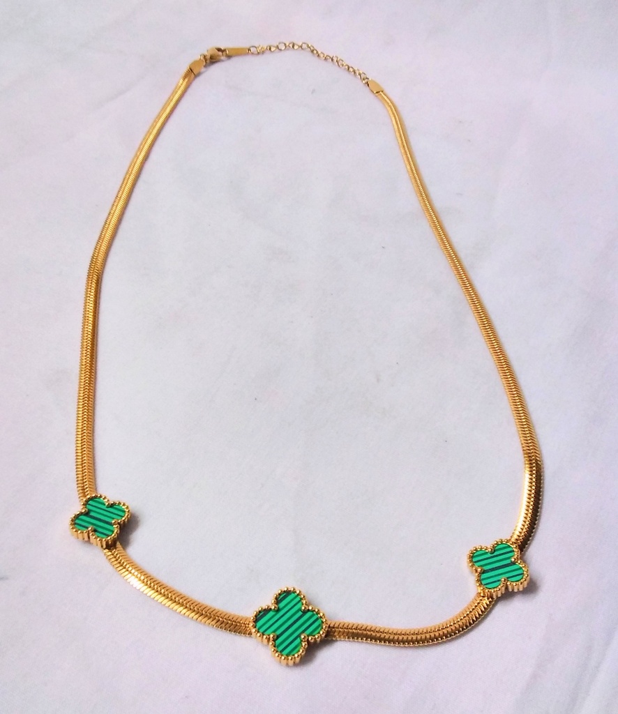 Jewellery Necklace 45.5Cm Gold W/3 Grn Leaf 4436-7